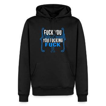 Darmkrebs Awareness Shirt, Fuck You Funny Blue - Männer Premium Bio Hoodie - Schwarz - Vorne - Nico (187cm)
