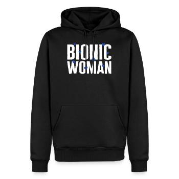 Hüft-OP-Shirt, Bionic Woman Hearts Tee, - Männer Premium Bio Hoodie - Schwarz - Vorne - Nico (187cm)
