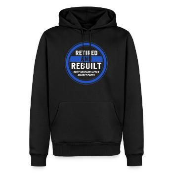 Hüft- und Knie-OP-Shirt, ausgemustert und umgebaut - Männer Premium Bio Hoodie - Schwarz - Vorne - Nico (187cm)
