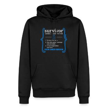 Darmkrebs-Awareness-Shirt, Definition des Überlebenden - Männer Premium Bio Hoodie - Schwarz - Vorne - Nico (187cm)