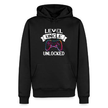 Level Unlocked Uncle - Men’s Premium Organic Hoodie - black - Front - Nico (187cm)