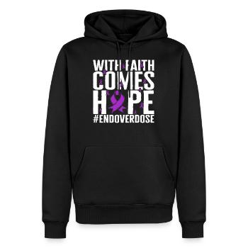 Drogen-Überdosis-Awareness-Shirt, mit Faith Comes - Männer Premium Bio Hoodie - Schwarz - Vorne - Nico (187cm)