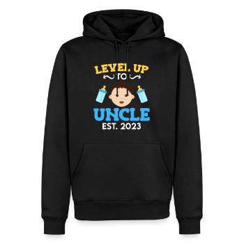 Niveau jusqu’à Oncle 2023 Oncle 2023 - Sweat à capuche Premium bio Homme - noir - Devant - Nico (187cm)