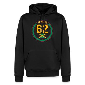 Chemise Jamaïque, Jamaïque 62 Conception du drapeau jamaïcain - Sweat à capuche Premium bio Homme - noir - Devant - Nico (187cm)
