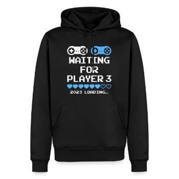 En attendant le joueur 3 Futurs Parents Papa Maman - Sweat à capuche Premium bio Homme - noir - Devant - Nico (187cm)