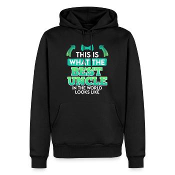 So sieht der beste Onkel der Welt aus - Männer Premium Bio Hoodie - Schwarz - Vorne - Nico (187cm)