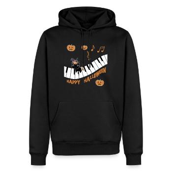 Schwarzes Einhorn wünscht Happy Halloween - Männer Premium Bio Hoodie - Schwarz - Vorne - Nico (187cm)