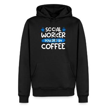 Powered with Coffee Cup Social Worker - Men’s Premium Organic Hoodie - black - Front - Nico (187cm)