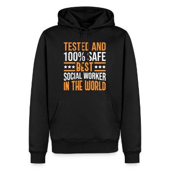 Tested and sure the best social worker - Men’s Premium Organic Hoodie - black - Front - Nico (187cm)