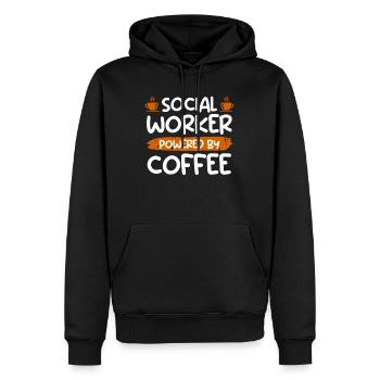 Powered by coffee cup social worker - Men’s Premium Organic Hoodie - black - Front - Nico (187cm)
