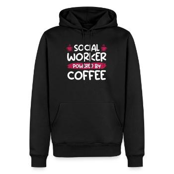 Powered by coffee cup social worker - Men’s Premium Organic Hoodie - black - Front - Nico (187cm)