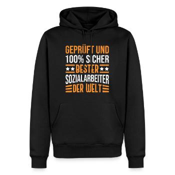 Geprüft und sicher der beste Sozialarbeiter - Männer Premium Bio Hoodie - Schwarz - Vorne - Nico (187cm)
