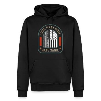 Deployed Care Package Shirt, Love Freedom Hate - Men’s Premium Organic Hoodie - black - Front - Nico (187cm)