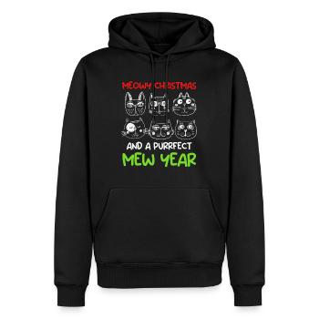 Miaou de Noël et un chat purrfect année - Sweat à capuche Premium bio Homme - noir - Devant - Nico (187cm)