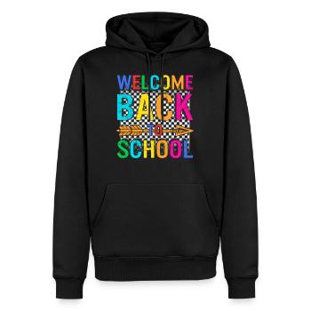 Chemise de retour à l’école, Welcome Back Arrow Tee, - Sweat à capuche Premium bio Homme - noir - Devant - Nico (187cm)