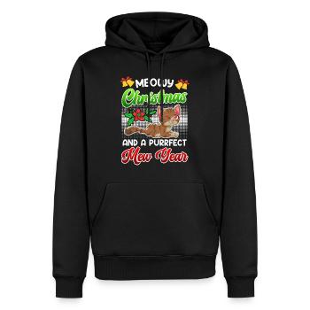 Miaou de Noël et une année purrfect - Sweat à capuche Premium bio Homme - noir - Devant - Nico (187cm)
