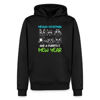 Miaou de Noël et un chat purrfect année - Sweat à capuche Premium bio Homme - noir - Devant - Nico (187cm)