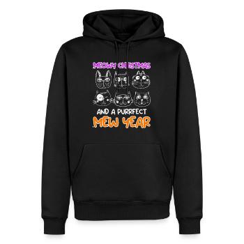 Miaou de Noël et un chat purrfect année - Sweat à capuche Premium bio Homme - noir - Devant - Nico (187cm)