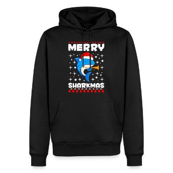 Joyeux Sharkmas Requin Noël - Sweat à capuche Premium bio Homme - noir - Devant - Nico (187cm)
