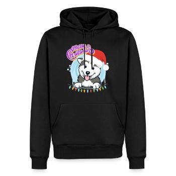 Joyeux Noël Husky Puppy Noël - Sweat à capuche Premium bio Homme - noir - Devant - Nico (187cm)