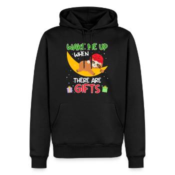 Weckt mich wenn es Geschenke gibt Faultier - Männer Premium Bio Hoodie - Schwarz - Vorne - Nico (187cm)
