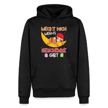 Weckt mich wenn es Geschenke gibt Faultier - Männer Premium Bio Hoodie - Schwarz - Vorne - Nico (187cm)