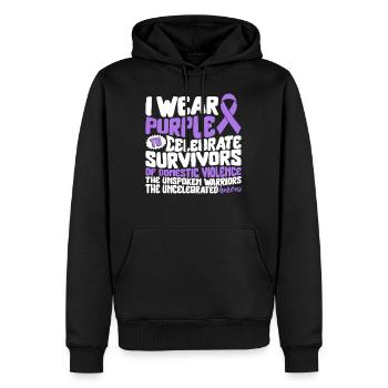 Domestic Violence Awareness Shirt, I Wear Purple - Men’s Premium Organic Hoodie - black - Front - Nico (187cm)