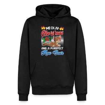Miaou de Noël et une année purrfect - Sweat à capuche Premium bio Homme - noir - Devant - Nico (187cm)