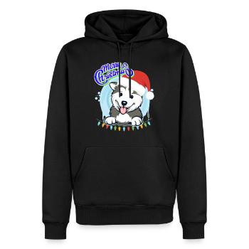 Merry Christmas Husky Welpe Weihnachten - Männer Premium Bio Hoodie - Schwarz - Vorne - Nico (187cm)