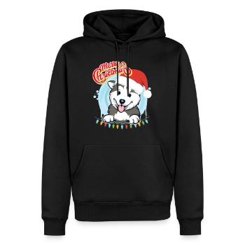 Joyeux Noël Husky Puppy Noël - Sweat à capuche Premium bio Homme - noir - Devant - Nico (187cm)