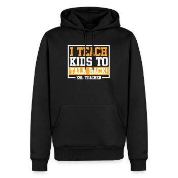 Ich lehre Kinder zu widersprechen ich bin Lehrer - Männer Premium Bio Hoodie - Schwarz - Vorne - Nico (187cm)