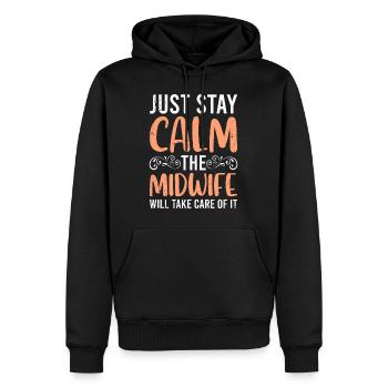 Restez calme la sage-femme régule la sage-femme - Sweat à capuche Premium bio Homme - noir - Devant - Nico (187cm)