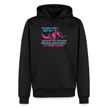 Veuillez attacher votre ceinture de sécurité à une infirmière gériatrique frénétique au travail - Sweat à capuche Premium bio Homme - noir - Devant - Nico (187cm)