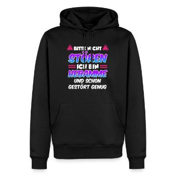 Bitte nicht stören ich bin die verrückte Hebamme - Männer Premium Bio Hoodie - Schwarz - Vorne - Nico (187cm)