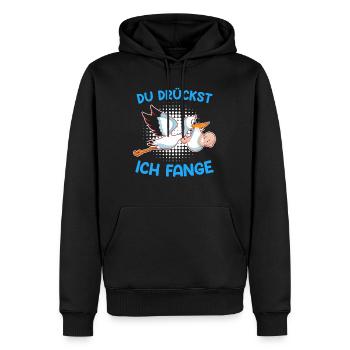 Du drückst ich fange Ich bin eine Hebamme - Männer Premium Bio Hoodie - Schwarz - Vorne - Nico (187cm)
