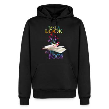 Chemise de lecture Jetez un coup d’œil C’est dans un livre - Sweat à capuche Premium bio Homme - noir - Devant - Nico (187cm)