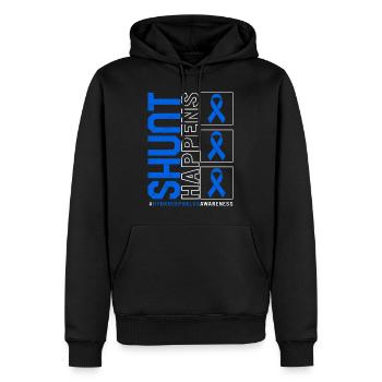 Hydrocephalus Awareness Shirt, Shunt Happens Blue - Männer Premium Bio Hoodie - Schwarz - Vorne - Nico (187cm)