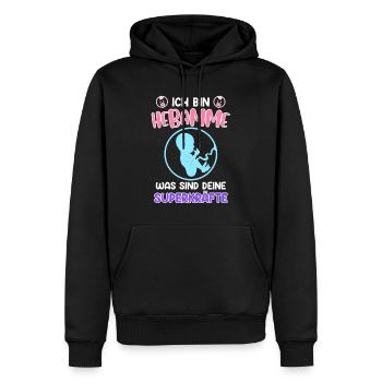 Was sind deine Superkräfte? Ich bin Hebamme - Männer Premium Bio Hoodie - Schwarz - Vorne - Nico (187cm)