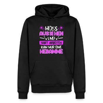 Hart arbeiten & gut aussehen kann nur eine Hebamme - Männer Premium Bio Hoodie - Schwarz - Vorne - Nico (187cm)