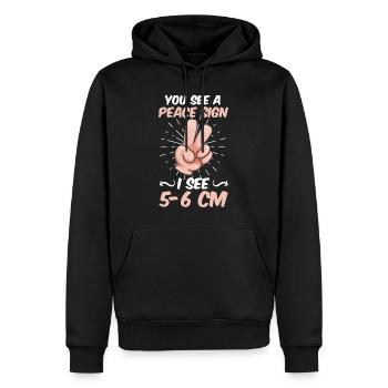Du siehst ein Peace ich sehe 5-6 cm Hebamme - Männer Premium Bio Hoodie - Schwarz - Vorne - Nico (187cm)