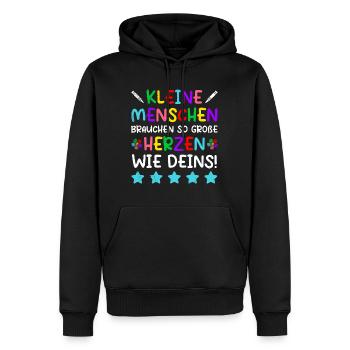 Kleine Menschen brauchen große Herzen Kindergarten - Männer Premium Bio Hoodie - Schwarz - Vorne - Nico (187cm)
