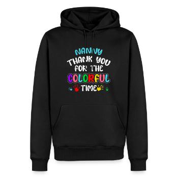 Merci beaucoup pour le temps coloré Merci assistante maternelle - Sweat à capuche Premium bio Homme - noir - Devant - Nico (187cm)