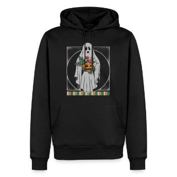 Halloween Shirt, Ghost Holding Pumpkin Spooky - Men’s Premium Organic Hoodie - black - Front - Nico (187cm)
