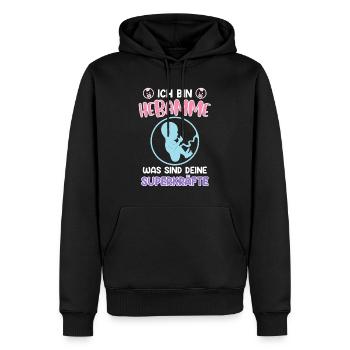 Was sind deine Superkräfte? Ich bin Hebamme - Männer Premium Bio Hoodie - Schwarz - Vorne - Nico (187cm)