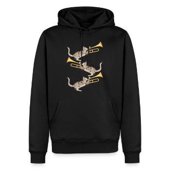 Musicien avec chat avec trombone - Sweat à capuche Premium bio Homme - noir - Devant - Nico (187cm)