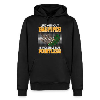 Possible but pointless Life without bagpipes - Men’s Premium Organic Hoodie - black - Front - Nico (187cm)