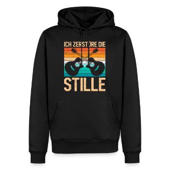 Je détruis le silence Je joue de la guitare - Sweat à capuche Premium bio Homme - noir - Devant - Nico (187cm)