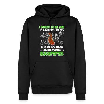Scheint als höre ich zu aber Kopf spielt Dudelsack - Männer Premium Bio Hoodie - Schwarz - Vorne - Nico (187cm)