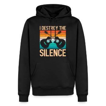 Je détruis le silence Je joue de la guitare - Sweat à capuche Premium bio Homme - noir - Devant - Nico (187cm)