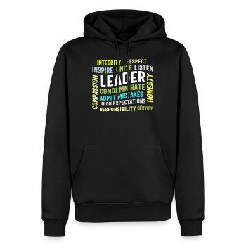 Leadership Shirt, Leader Integrity Unite - Men’s Premium Organic Hoodie - black - Front - Nico (187cm)